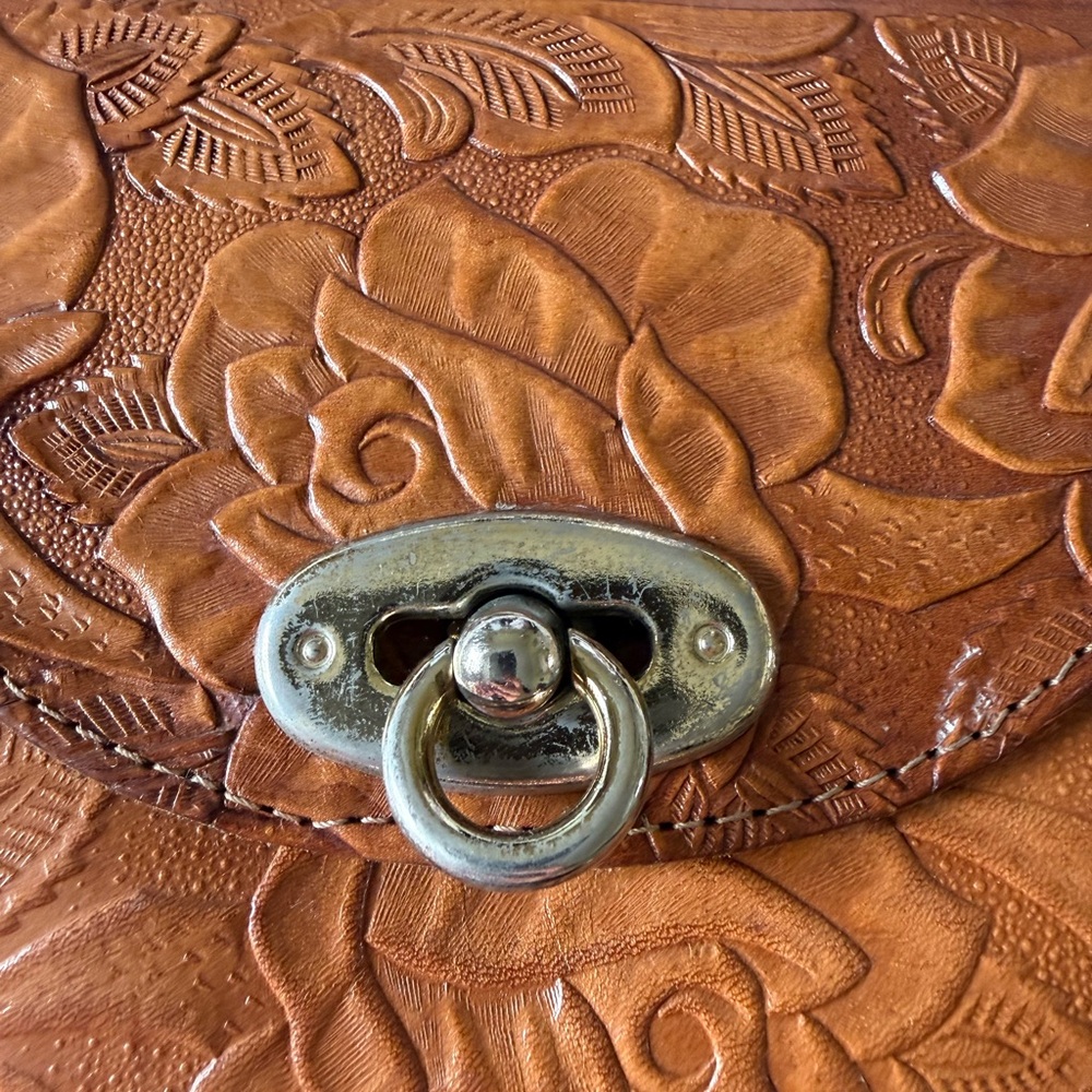 Bohemian Tooled Mexican Leather Crossbody Bag - Picture 3 of 11
